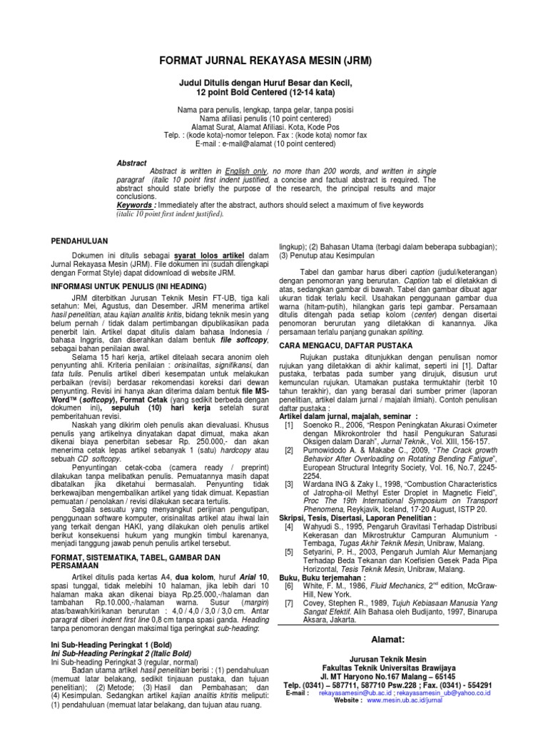 Format Jurnal Teknik Mesin Pdf