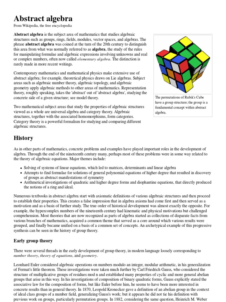 Abstract Algebra Wikipedia, The Free Encyclopedia Abstract Algebra