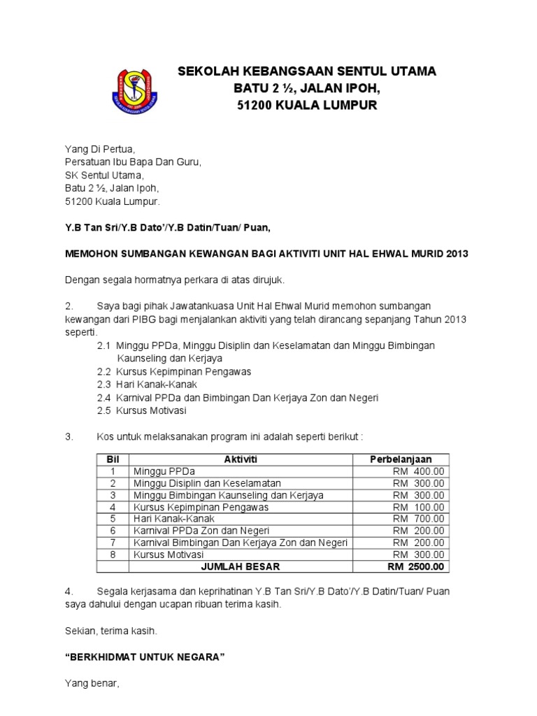 Surat Mohon Sumbangan