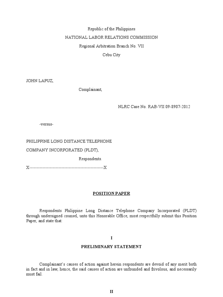 Respondent's Position Paper on Dismissal | PDF | Employment | Labour Law