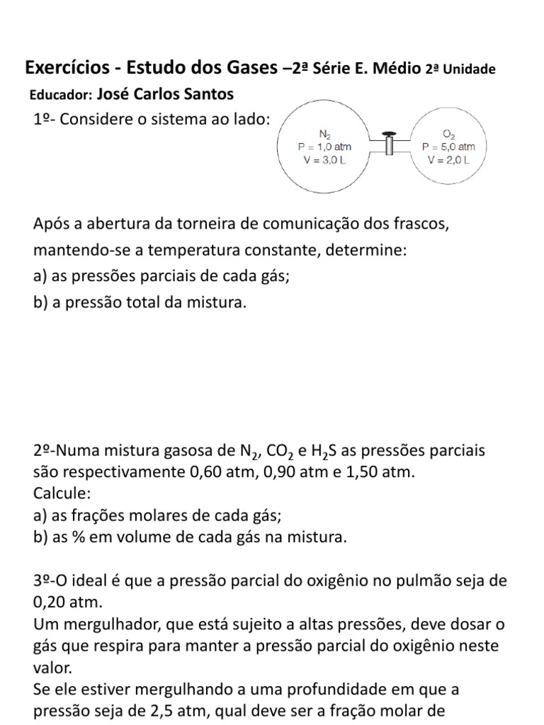 Exercícios - Estudo Dos Gases - 2 Série | PDF | Gás liquefeito de ...