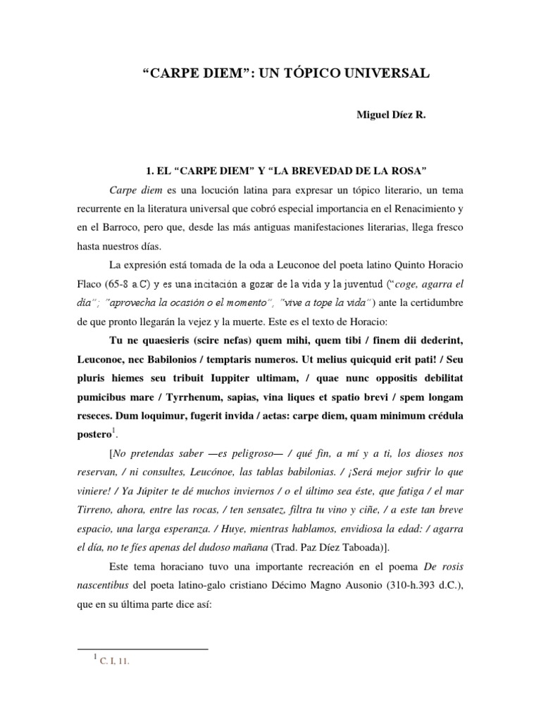 Carpe Diem: Tópico Literario Universal | PDF | Barroco | Horacio