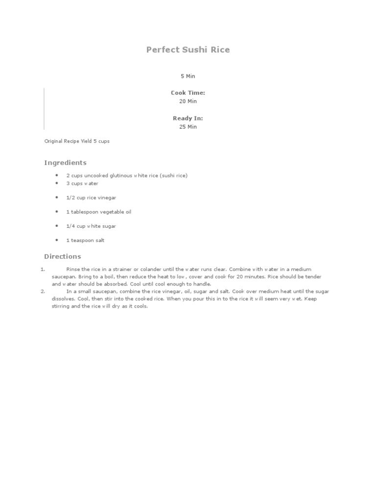 Perfect Sushi Rice Recipe Guide | PDF