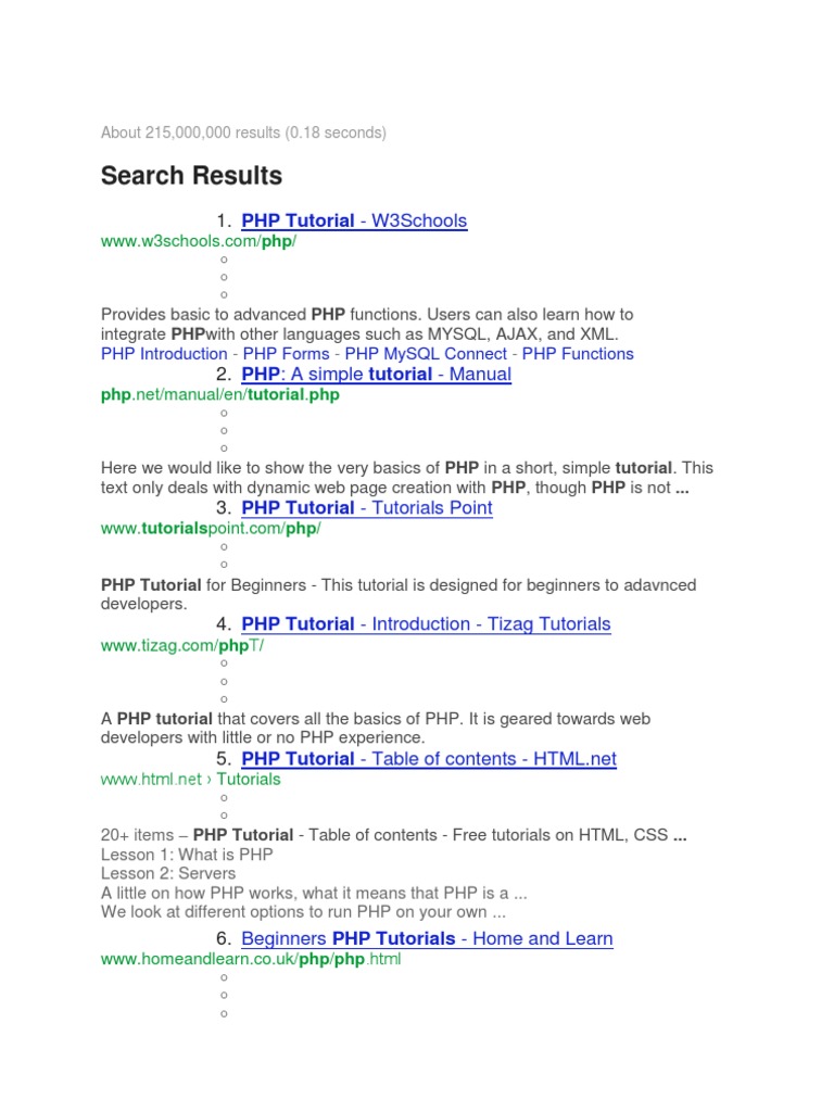 Search Results PHP Tutorial W3Schools PDF