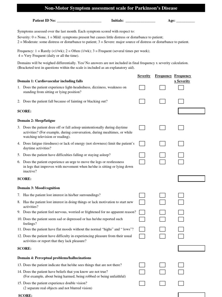 NonMotor Symptom Assessment Scale for Parkinson's Disease (NMSS) Parkinson's Disease