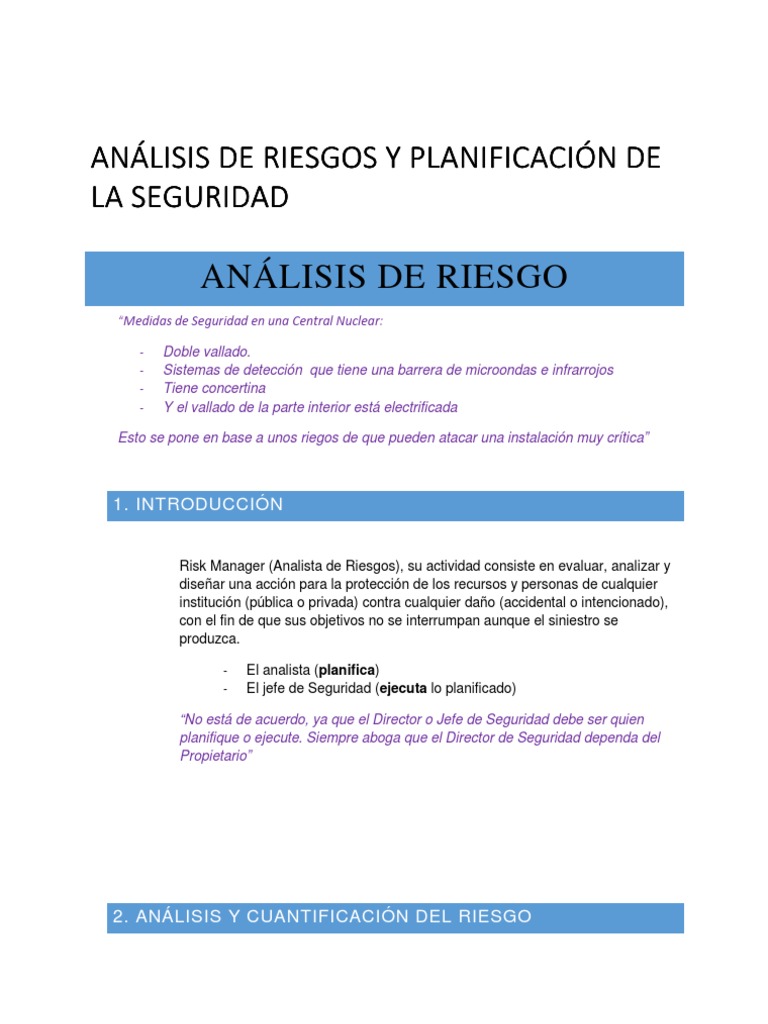 Análisis de Riesgos y Planificación de La Seguridad PDF | PDF | La ...