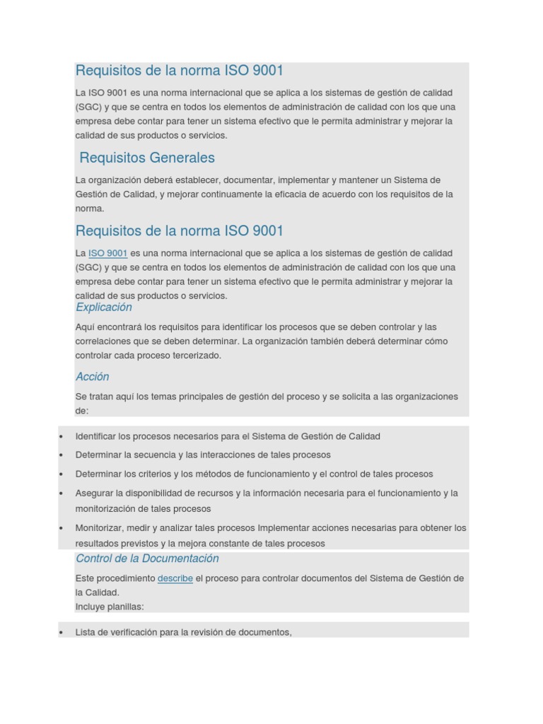 Requisitos para Certificación ISO 9001 | PDF | Sistema de manejo de ...