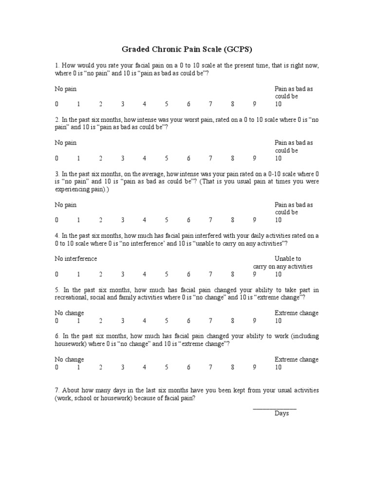 Graded Chronic Pain Scale | PDF | Chronic Pain | Pain