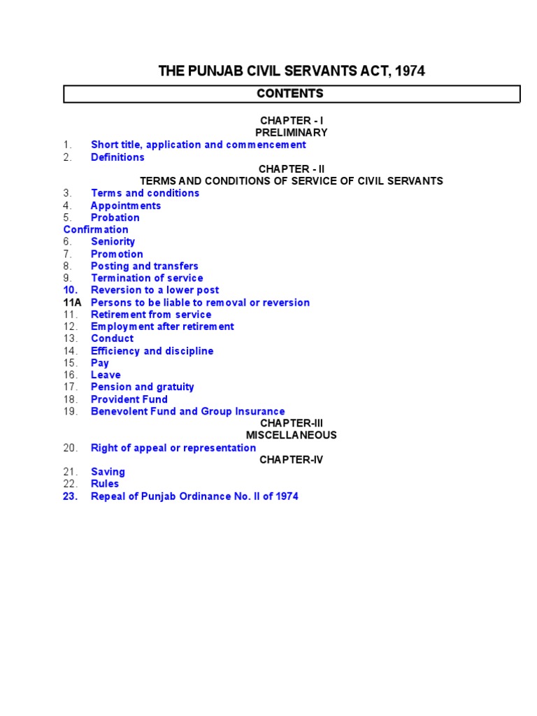 Punjab Civil Servants Act1974 PDF PDF Civil Service Pension