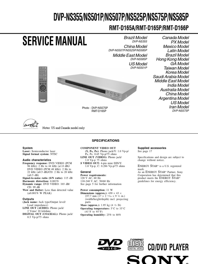 sony_dvp-ns355_ns501p_ns507p_ns525p_ns575p_ns585p | Compact Disc | Cd Rom