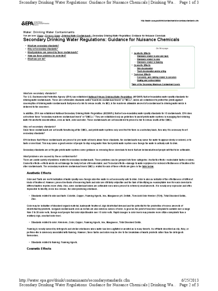 Secondary Drinking Water Regulations_EPA Drinking Water Water