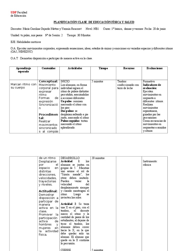 Planificación del Ritmo en Educación Física | PDF | Ritmo | Educación ...