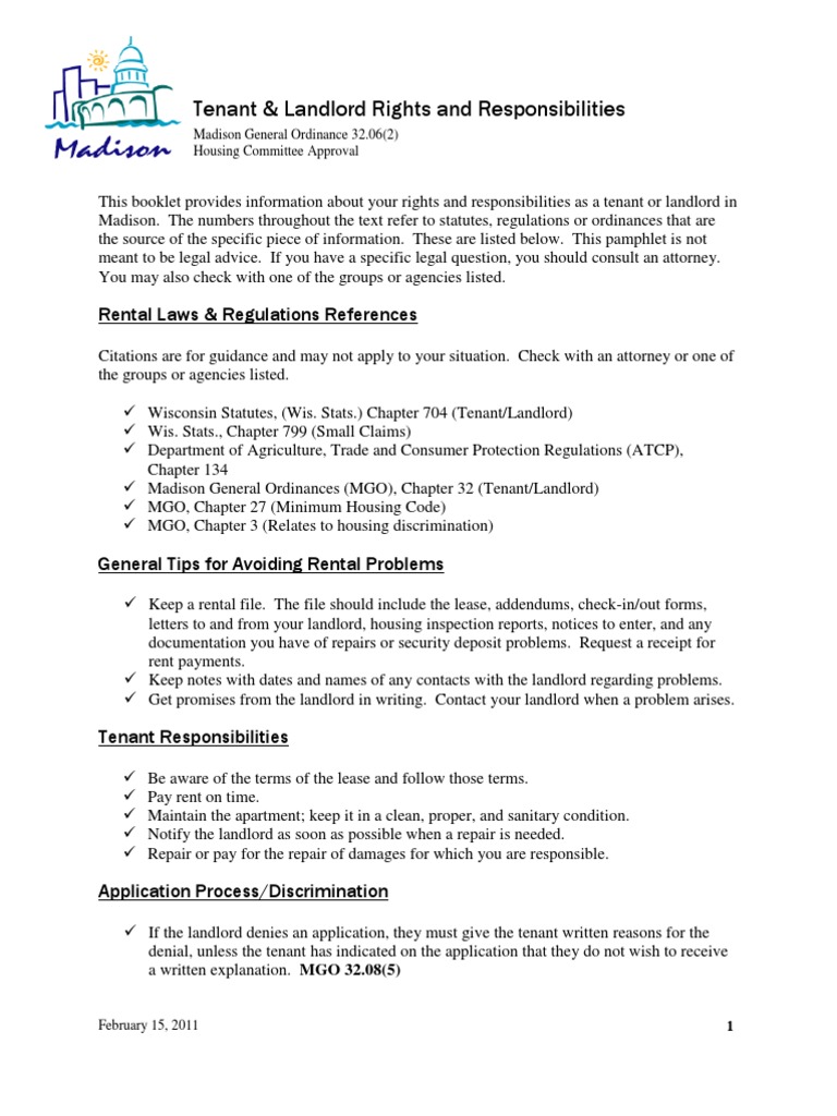 City of Madison - Tenant and Landlord Rights and Responsibilities ...