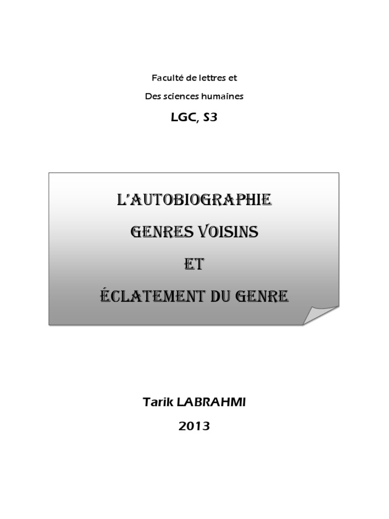 Autobiographie Et Genres Voisins Autobiographies Memoires