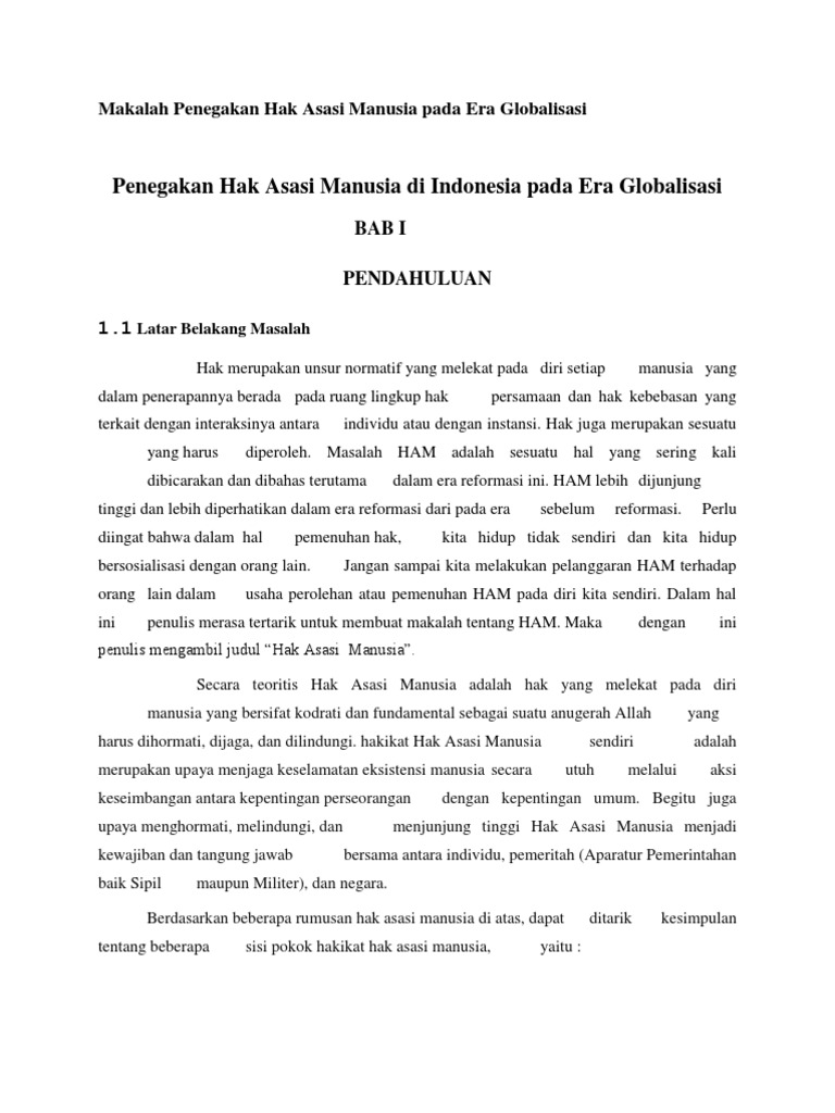 Makalah Penegakan Hak Asasi Manusia Pada Era Globalisasi Docx Arynd