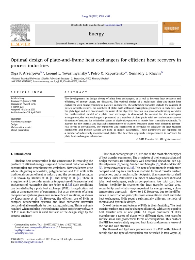 Optimal Design of Plate Heat Exchangers | PDF | Heat Exchanger ...