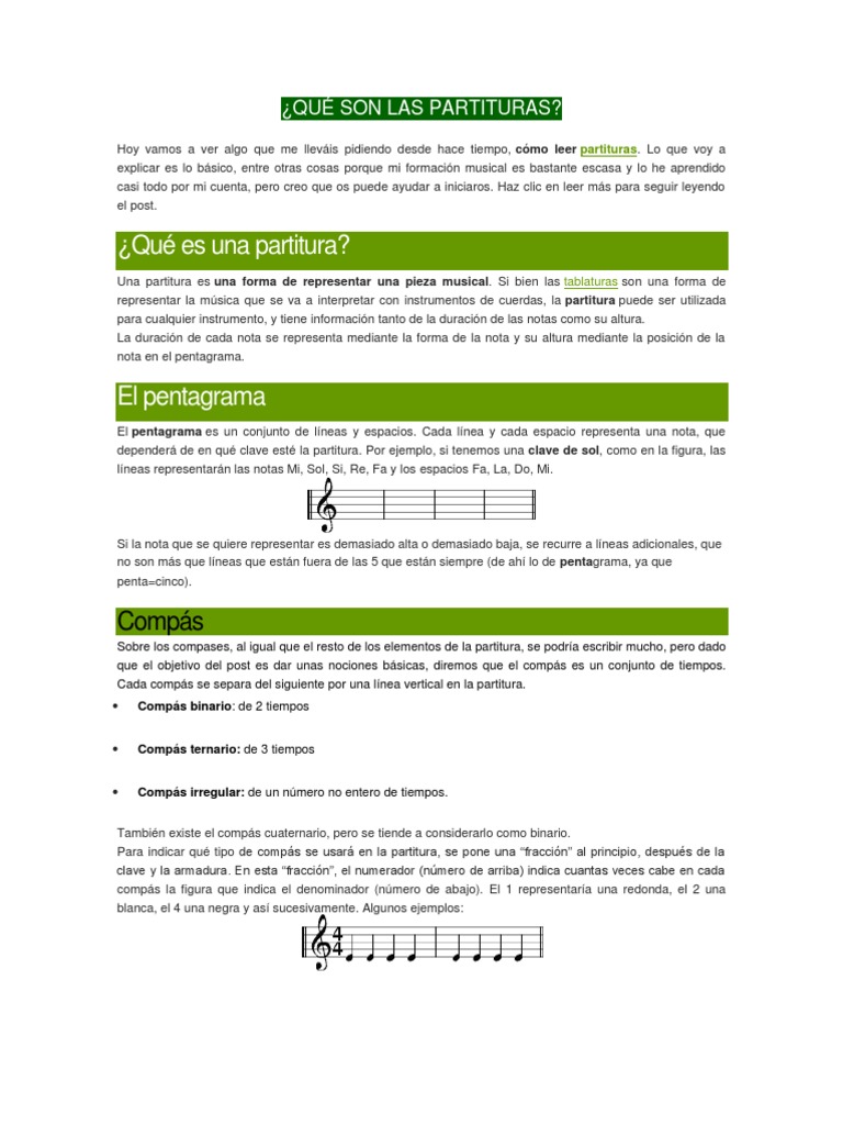 Introducción a las Partituras Musicales | PDF | Clave | Elementos de la ...