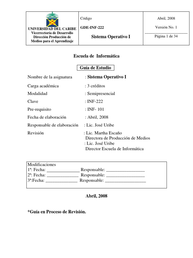 Guía de Sistema Operativo I. | PDF | Sistema operativo | Programa de ...