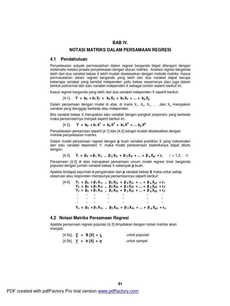 4 Analisis Regresi Linier Berganda Dengan Matriks