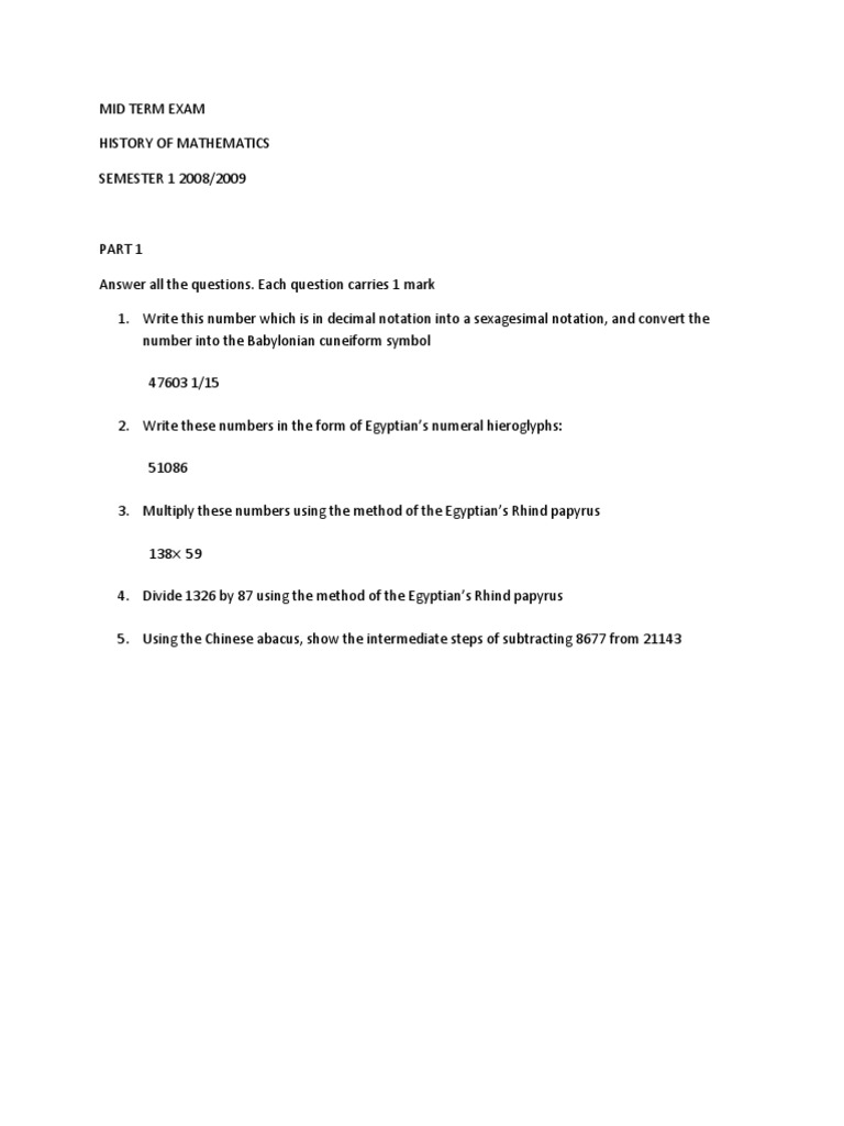 Midterm Exam: History of Mathematics | PDF | Multiplication | Teaching ...