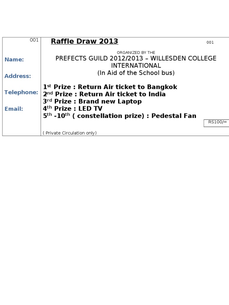 Raffle Draw 2013: Prefects Guild 2012/2013 - Willesden College ...