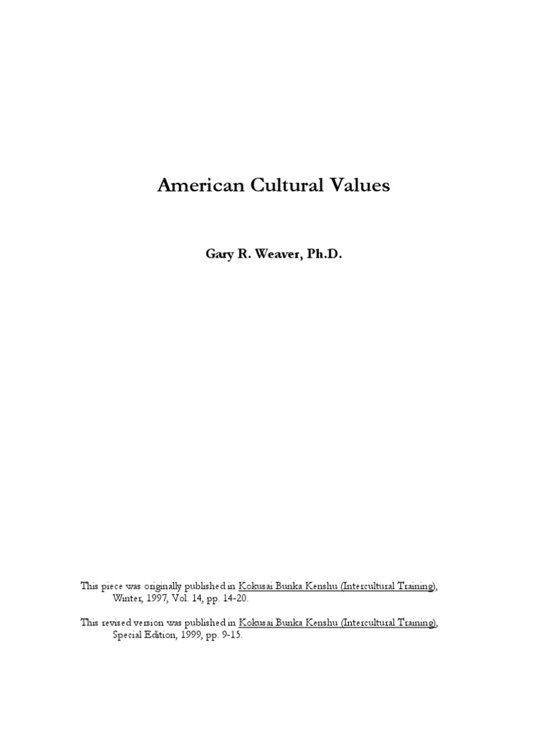 American Cultural Values | PDF | The United States | Immigration