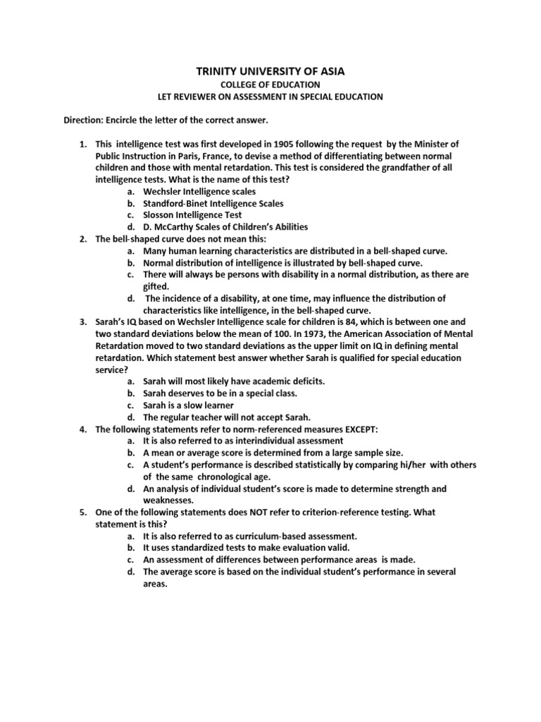 Special Education Assessment Review Guide | PDF | Intelligence Quotient ...