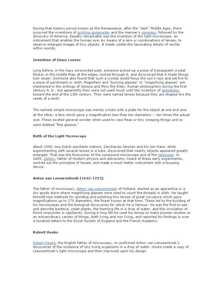 Evolution of the Light Microscope | PDF | Lens (Optics) | Microscopy