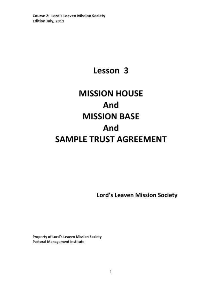 Lesson 3 Mission House and Mission Base and Sample Trust Agreement