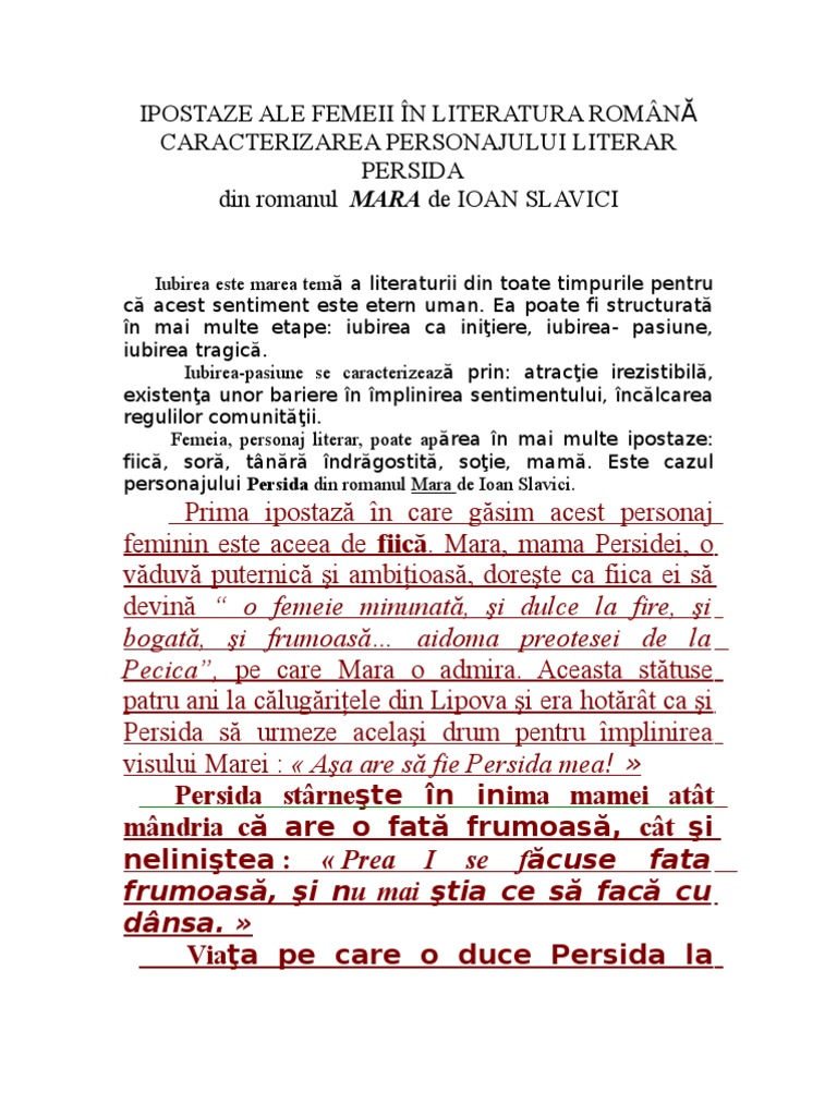 Caracterizare Persida Mara-Ioan Slavici | PDF