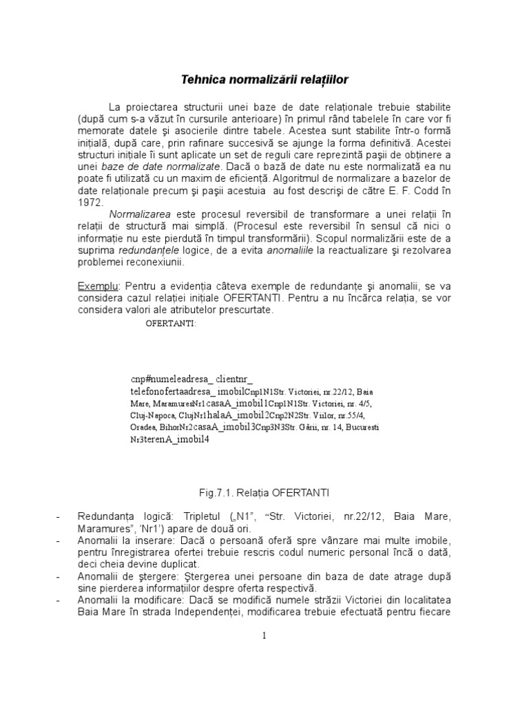 Tehnica Normalizrii Relaiilor | PDF