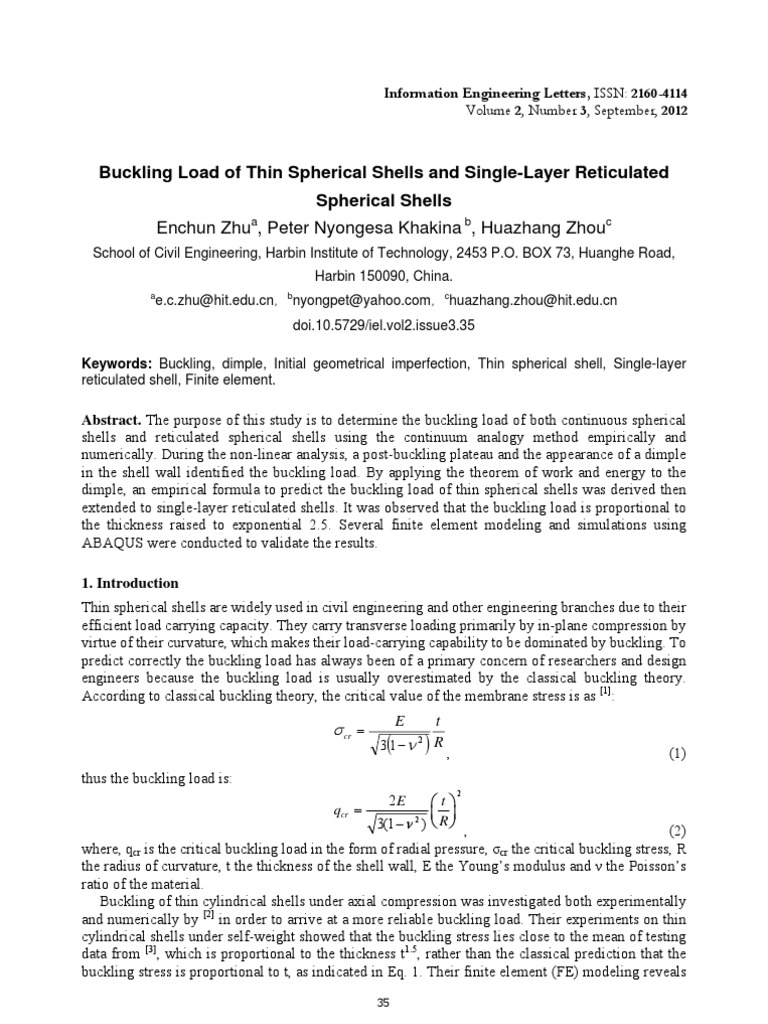Buckling Load of Thin Spherical Shells and Single-Layer Reticulated ...