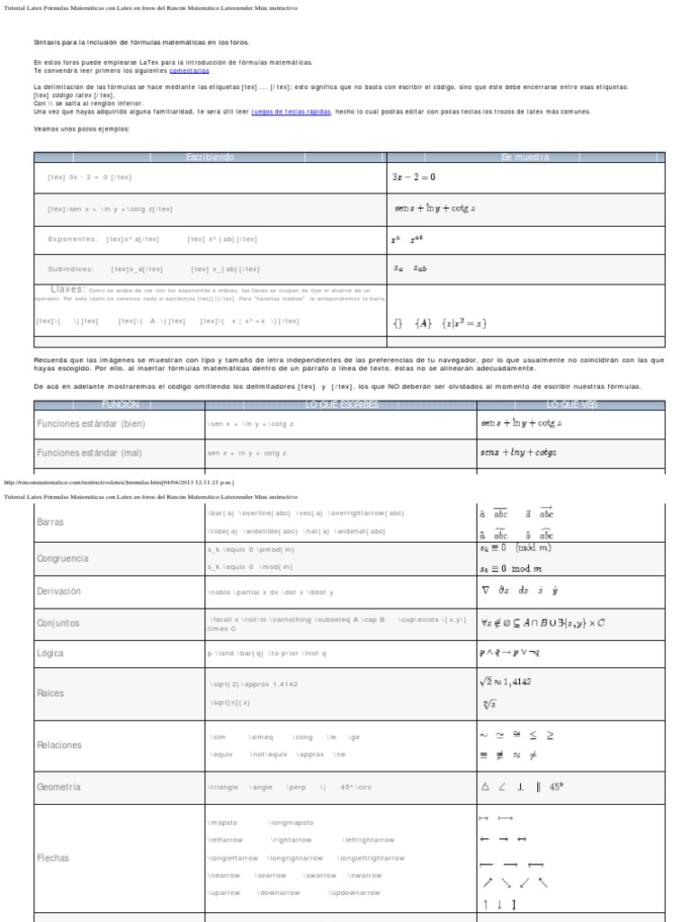 Tutorial Latex Fórmulas Matemáticas con Latex en foros del Rincón ...
