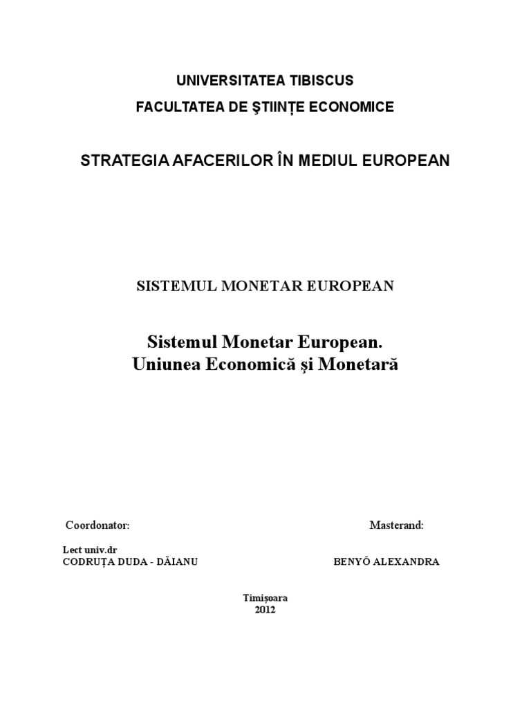 Sistemul Monetar European. Uniunea Monetara. | PDF