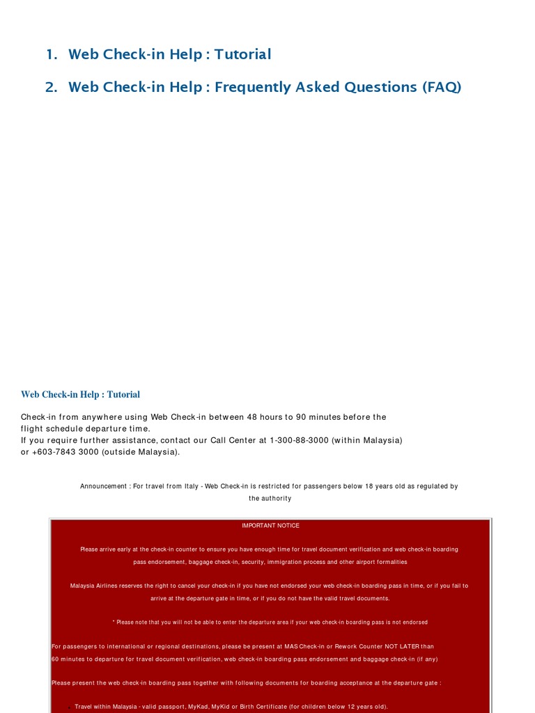 Web Check In Help Aviation