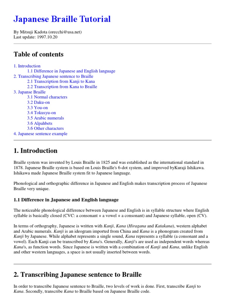 Japanese Braille Tutorial PDF Linguistics Languages