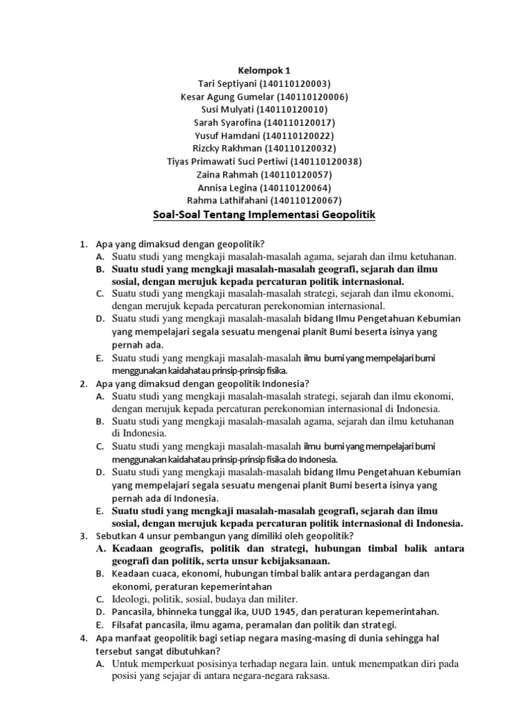 4 Soal Implementasi Geopolitik