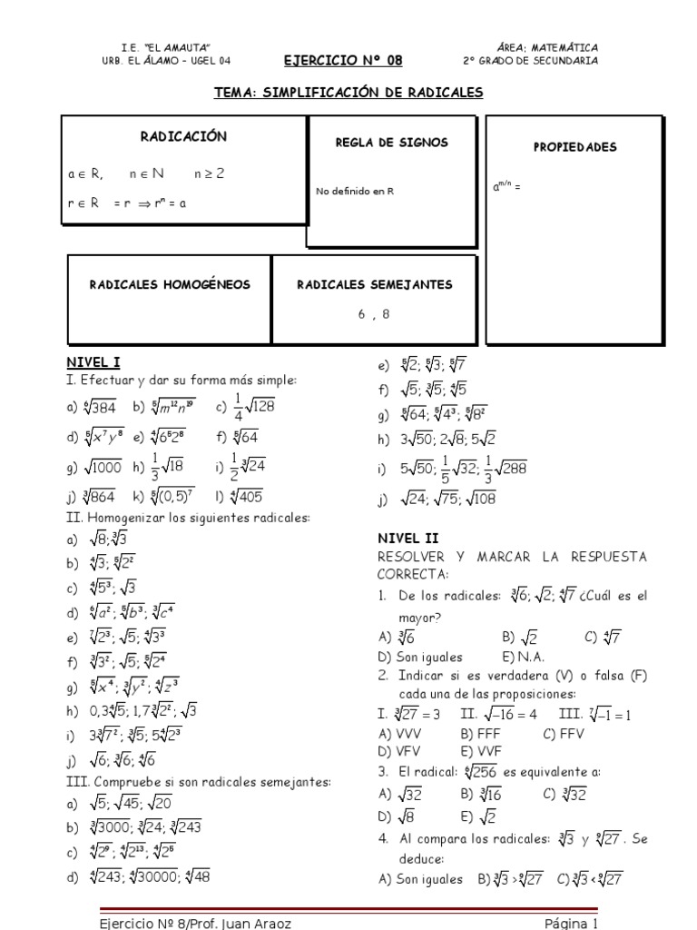 Simplificacion De Radicales Pdf Juegos De Estrategia Abstractos