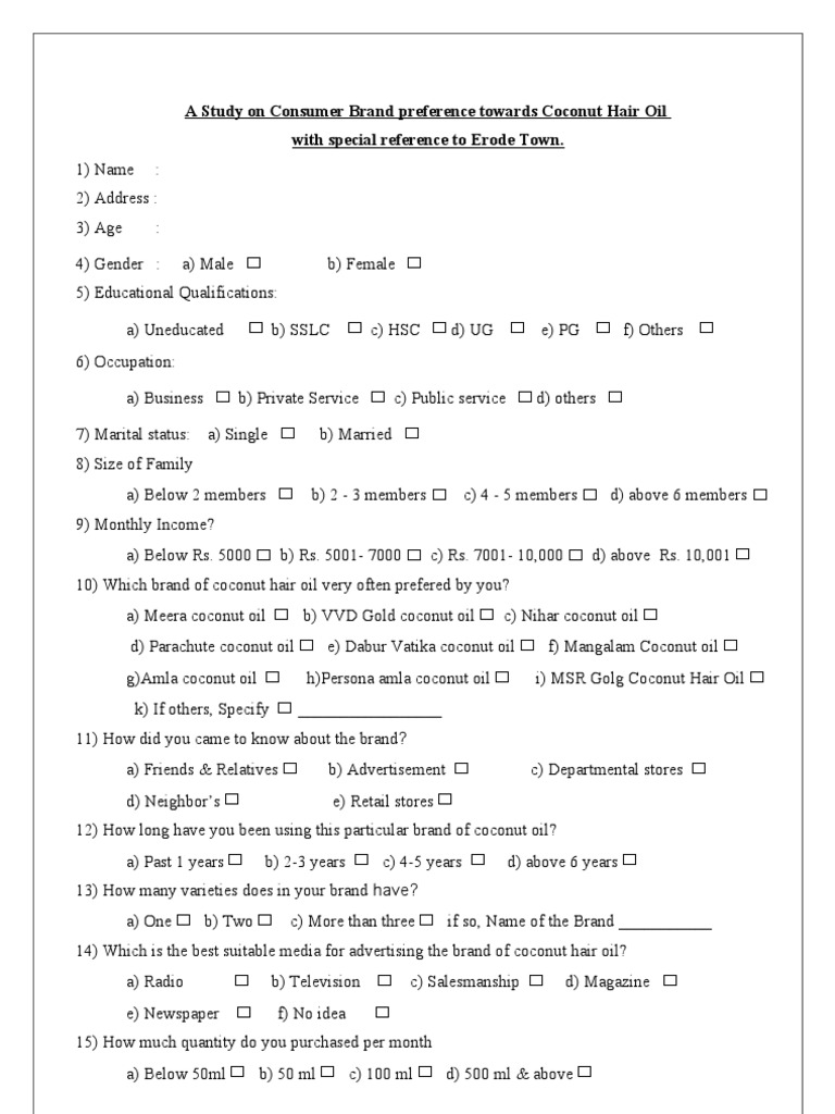 Final Monday QuestionnaireOil PDF Coconut Brand