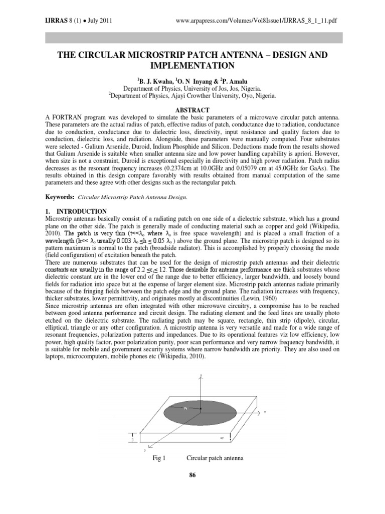 Circular Microstrip Patch Antenna Design | PDF