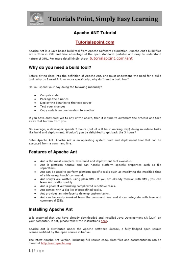 Apache Ant Build Tool Tutorial | PDF