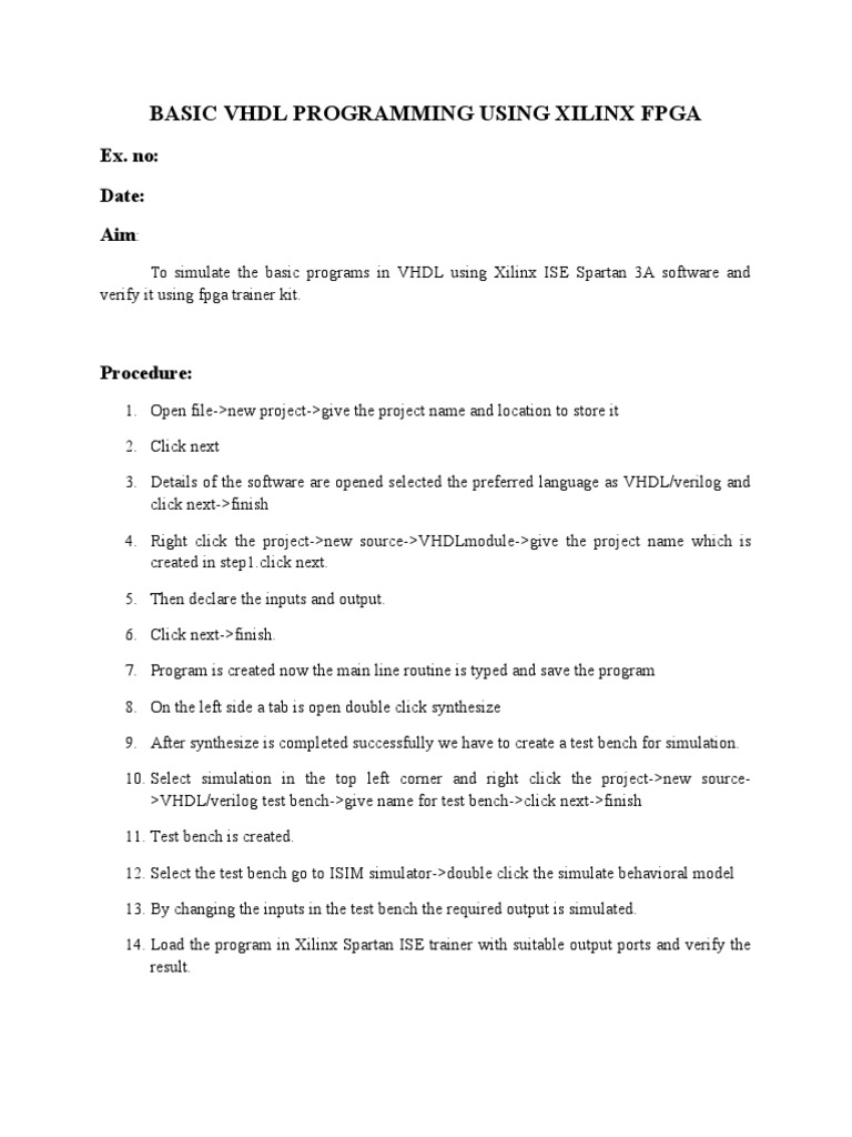Basic VHDL Programming Using Xilinx Fpga | PDF | Vhdl | Field ... image.