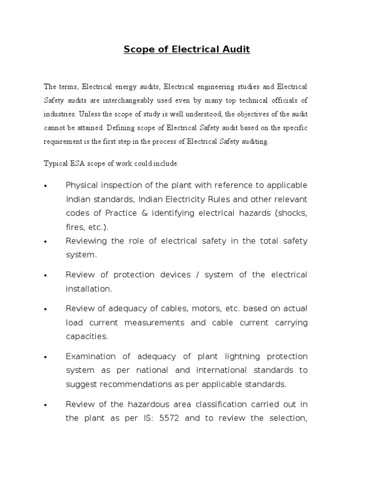 Scope of Electrical Audit Safety Electrical Wiring