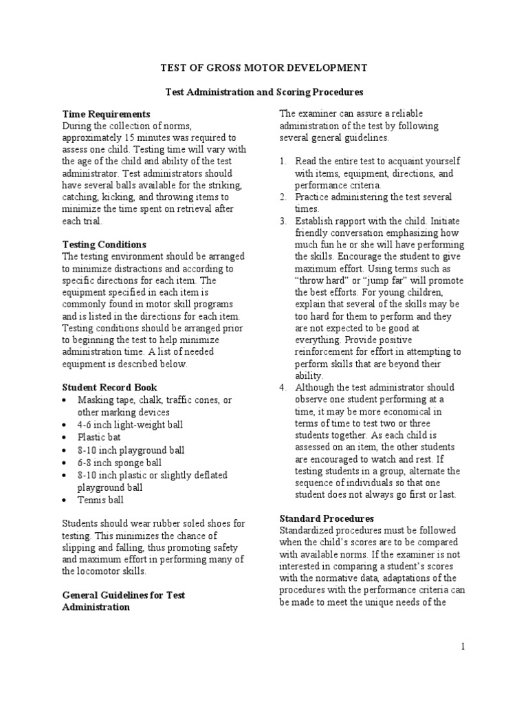 Gross Motor Development Test Guide | PDF | Sports & Recreation | Wellness