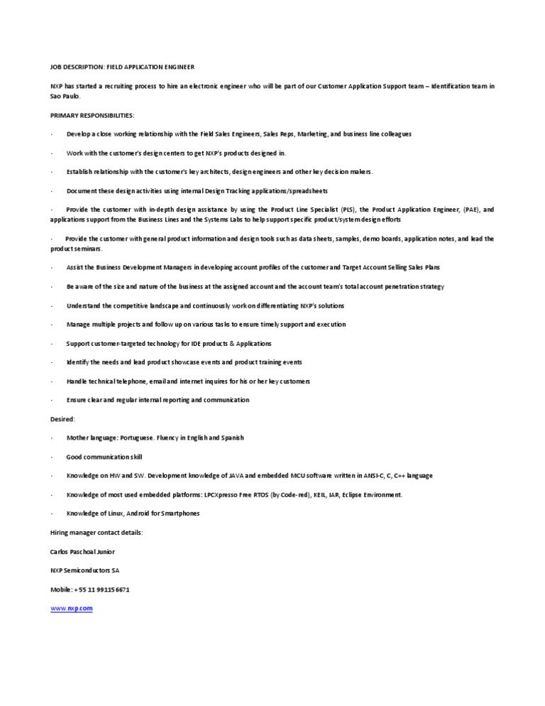 Field Application Engineer Role | PDF | Business | Art