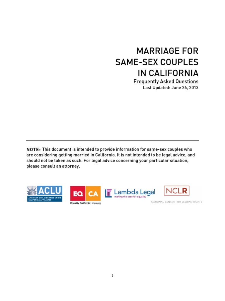 Marriage For Same-Sex Couples in California | PDF | Same Sex Marriage ...