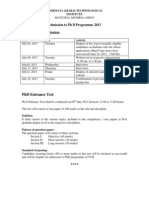 VJTI Schedule of PH D Admission Programme 2013