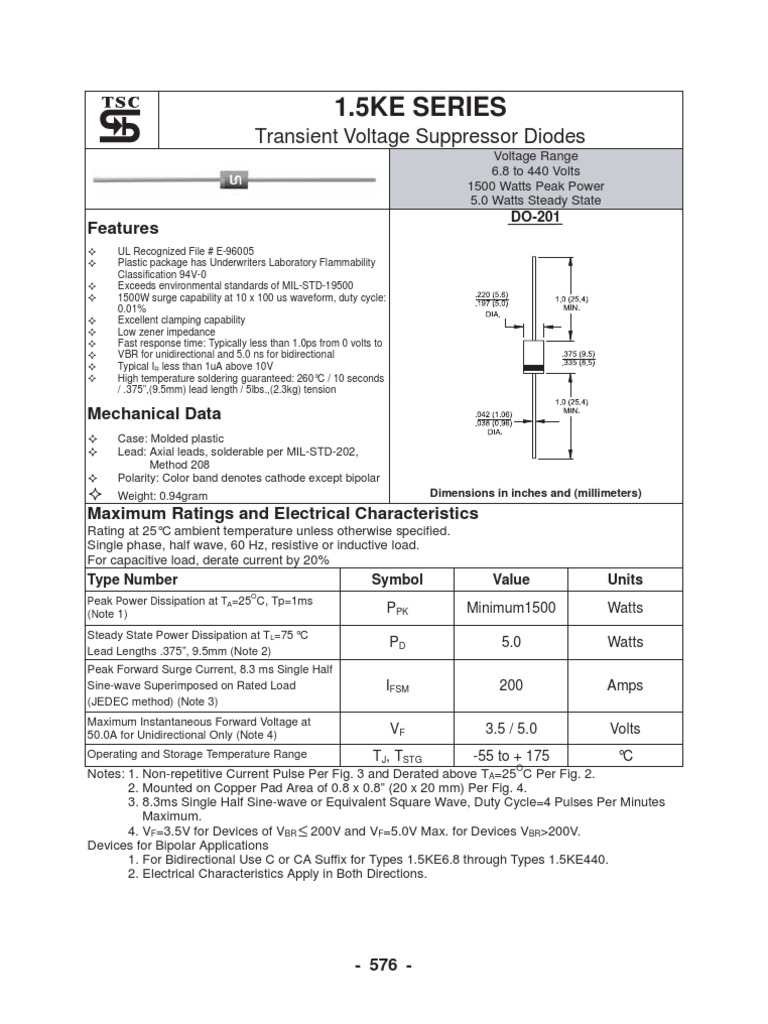 1.5ke Series: Transient Voltage Suppressor Diodes | PDF | Computers ...