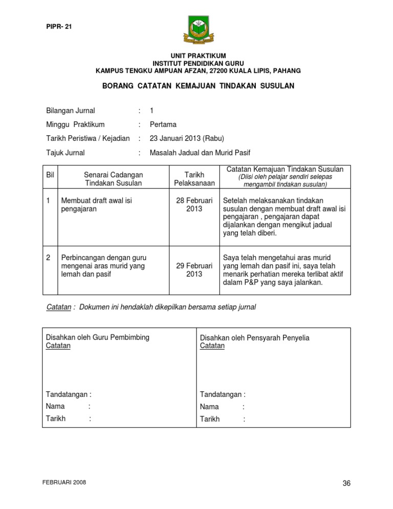 Borang Catatan Kemajuan Tindakan Susulan Minggu 3 Pdf