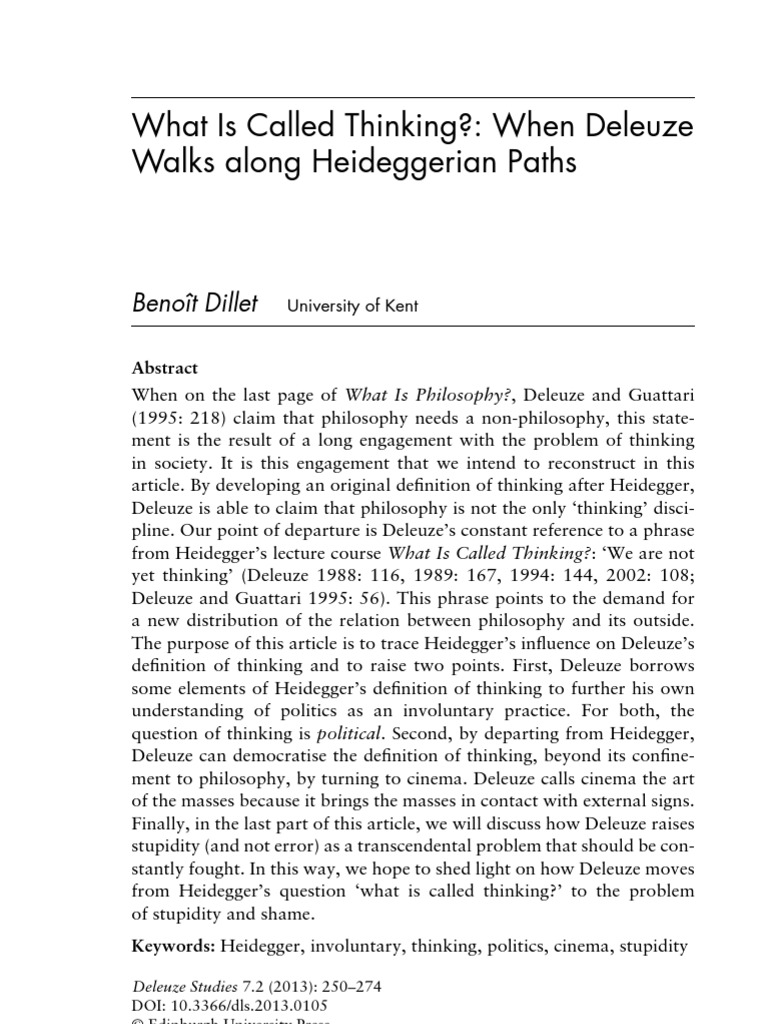 What Is Called Thinking? When Deleuze Walks Along Heideggerian Paths